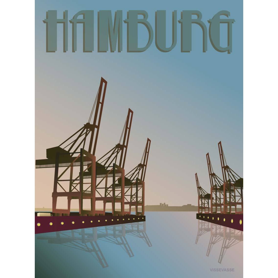Vissevasse Hamburg Cranes -affisch, 15x21 cm