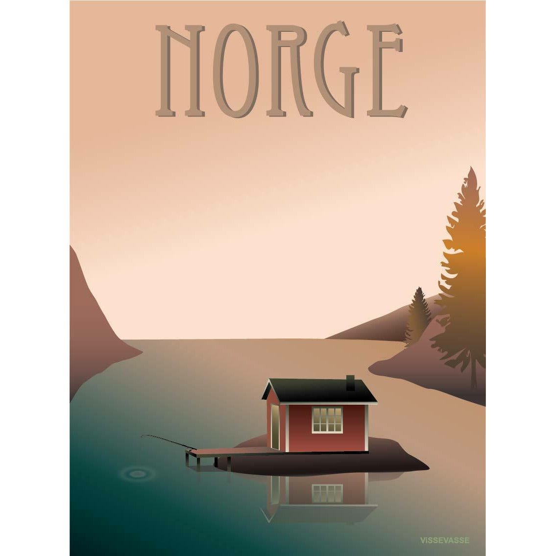 Vissevasse Norge Fiskerhuset -affisch, 50x70 cm