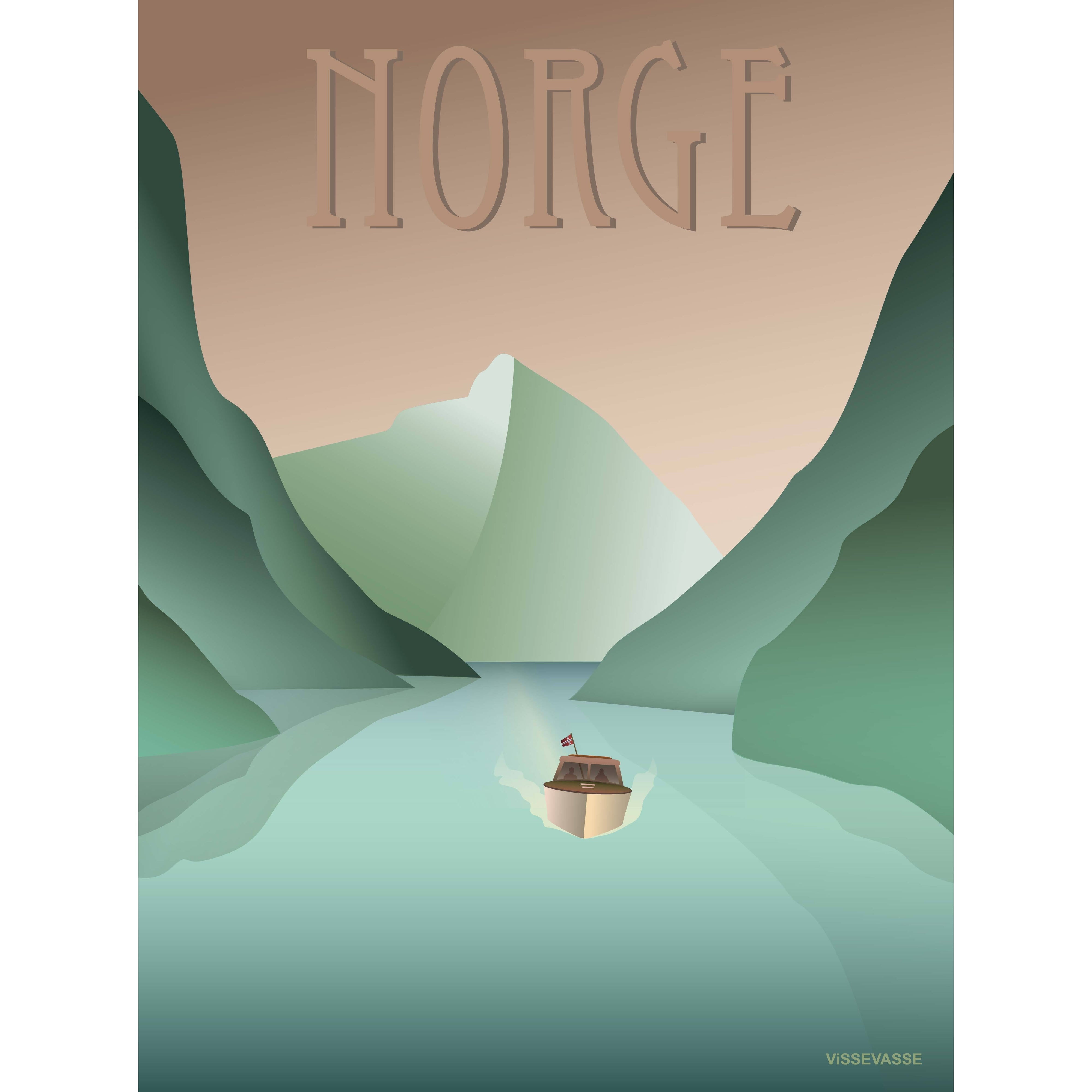 Vissevasse Norge fjord affisch, 15x21 cm