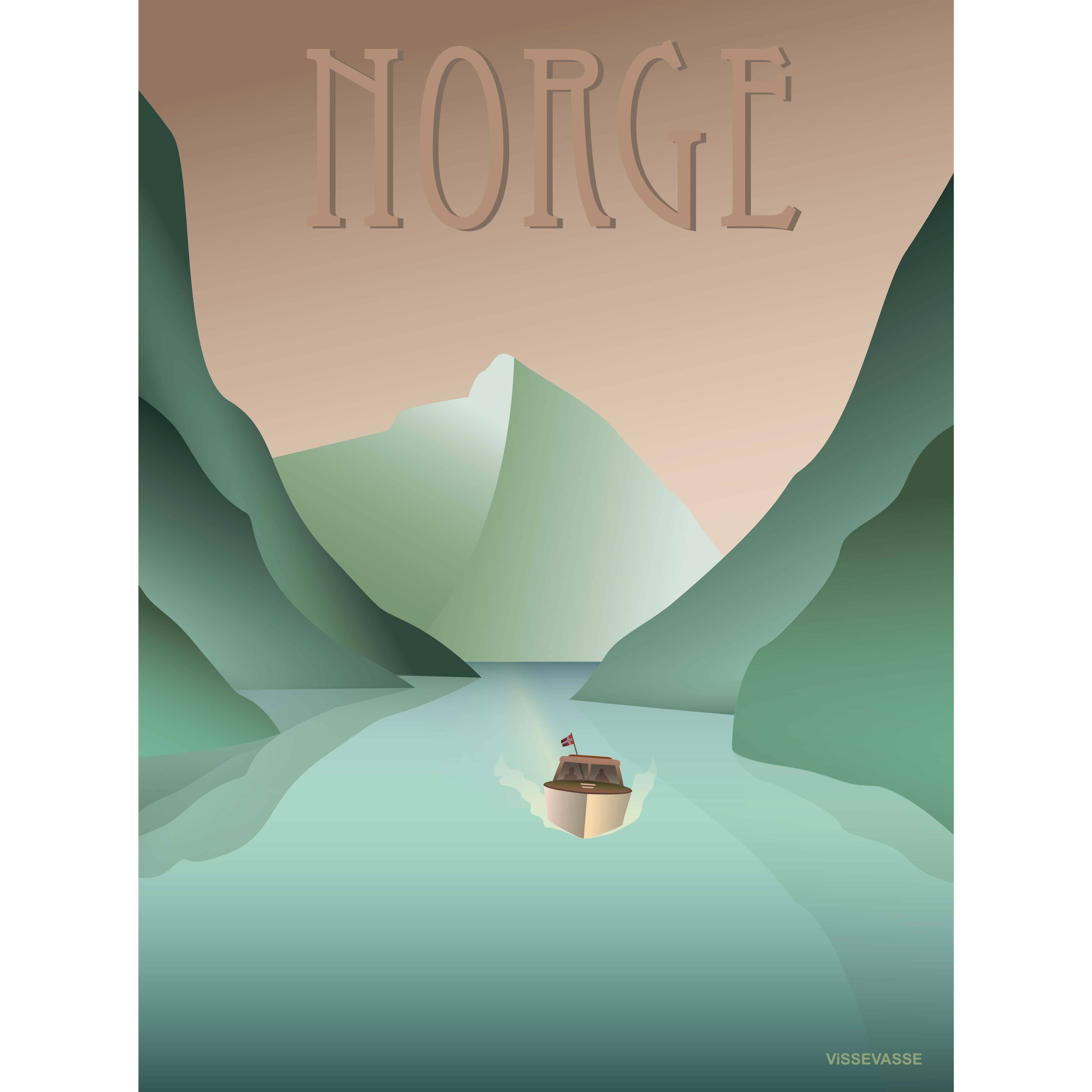 Vissevasse Norge fjord affisch, 30x40 cm