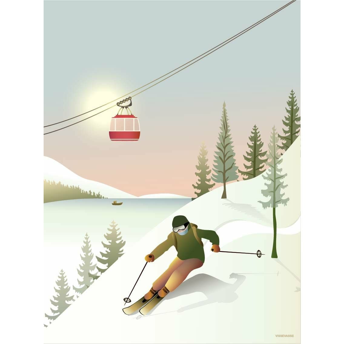 Vissevasse Offpiste Skiing Plakat, 30x40 cm