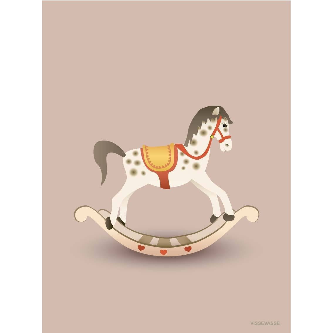 Vissevasse Gungande häst affisch, rosa, 15x21 cm