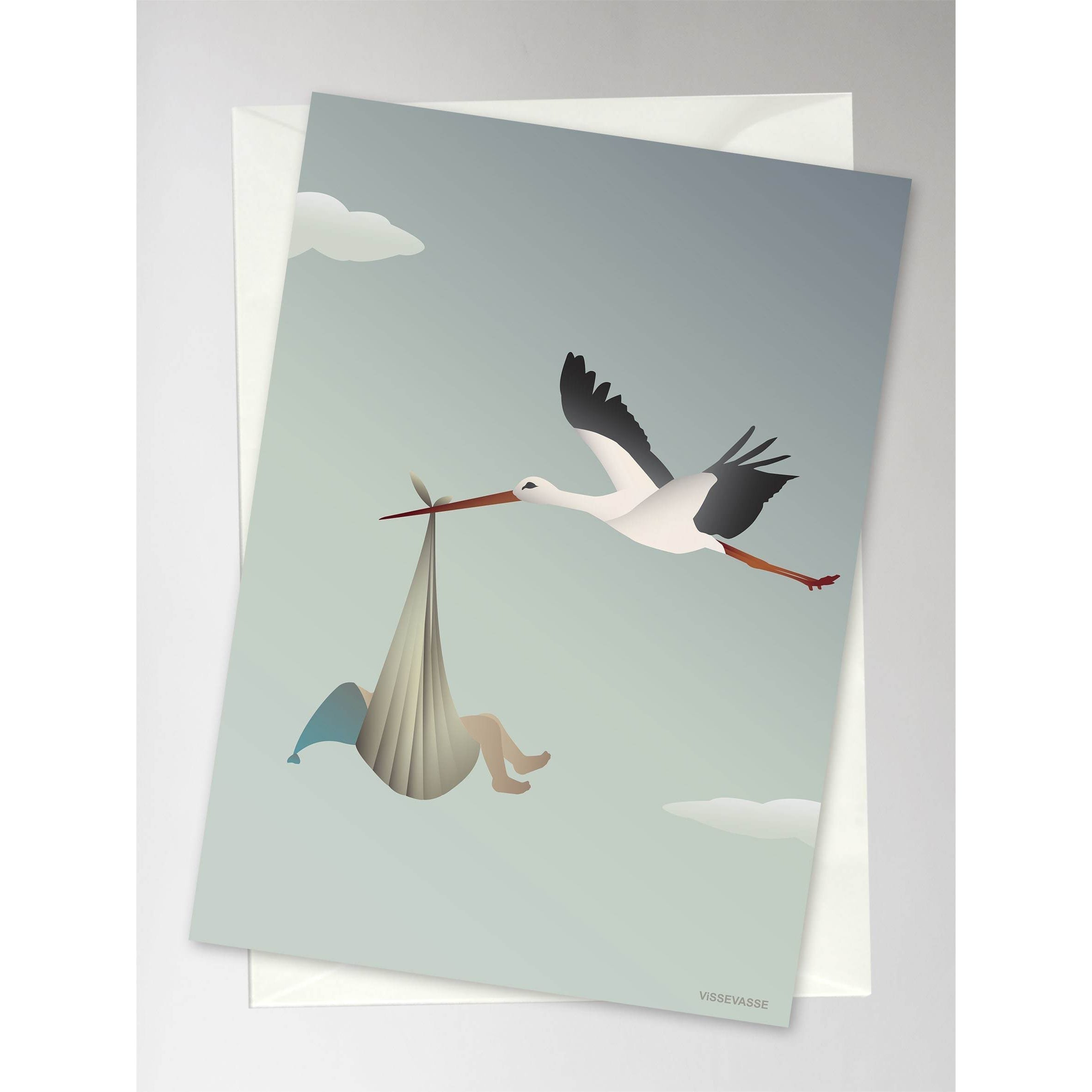 Vissevasse Storken Anledningskort, Blå, 10.5X15 Cm