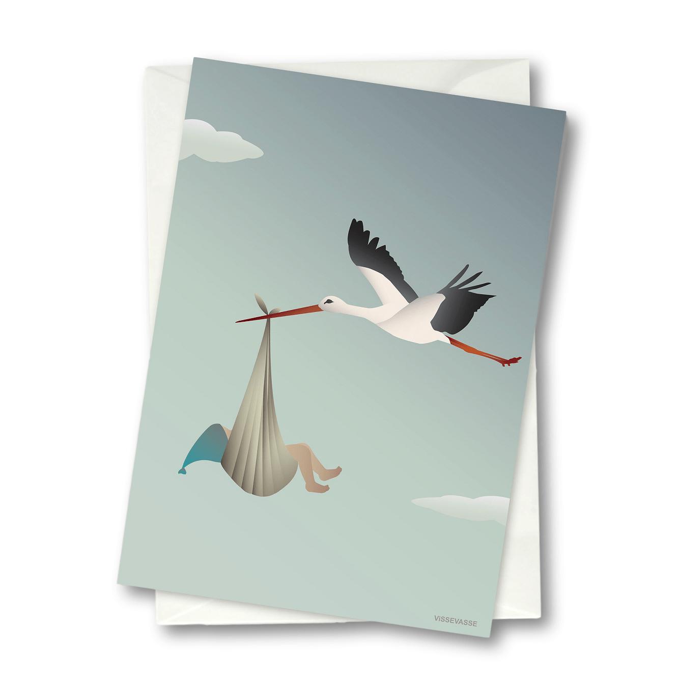 Vissevasse Storken Anledningskort, Blå, 10.5X15 Cm