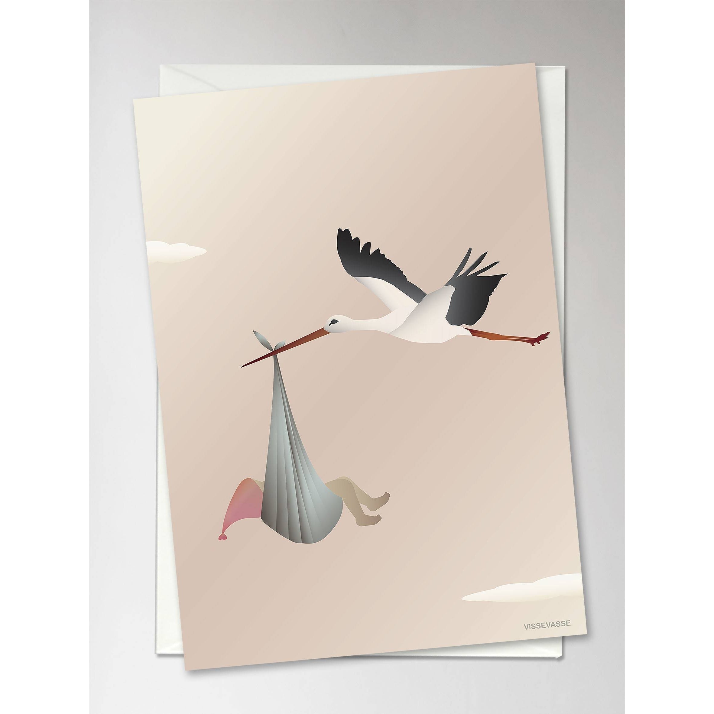 Vissevasse Stork på tillfället kort, rosa, 10,5x15 cm