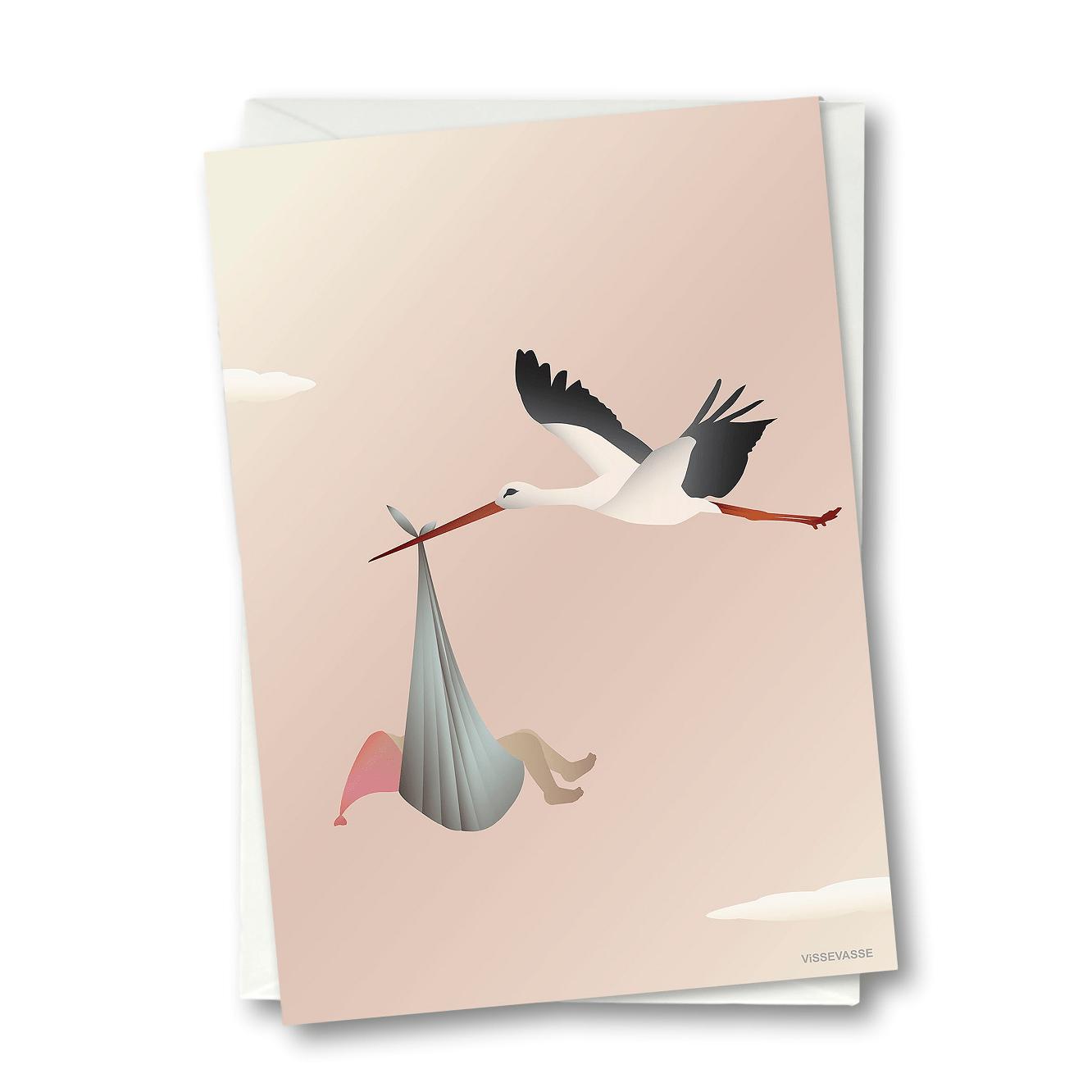 Vissevasse Stork på tillfället kort, rosa, 10,5x15 cm