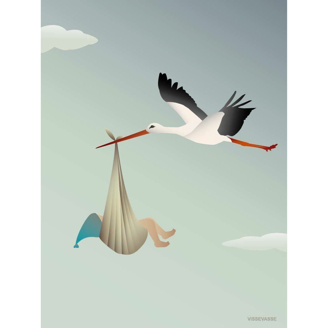 Vissevasse Stork Raises Card, Blue, 15x21 cm