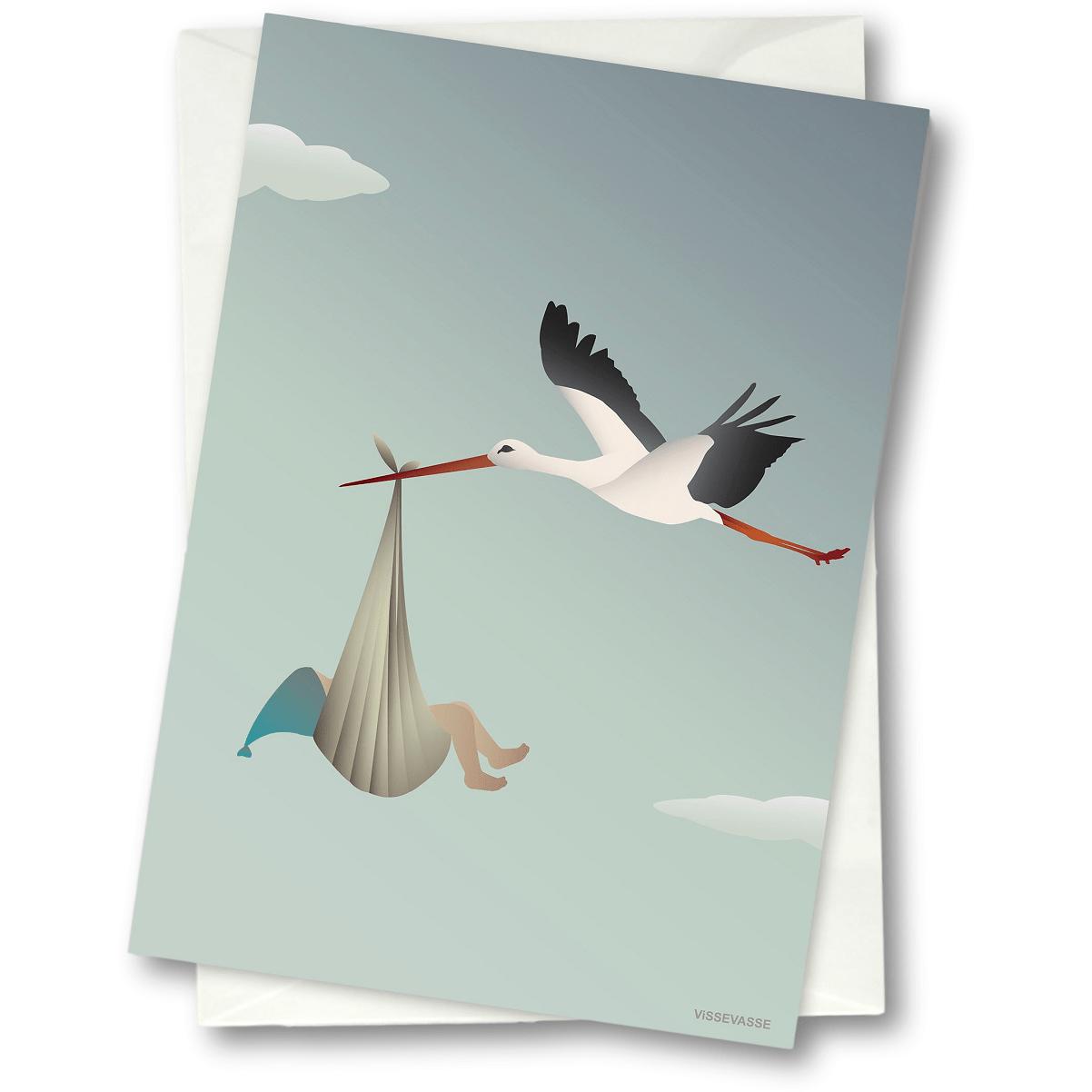 Vissevasse Storken Anledningskort, Blå, 15X21 Cm