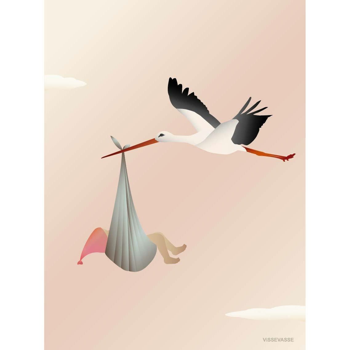 Vissevasse Stork på tillfället kort, rosa, 15x21 cm