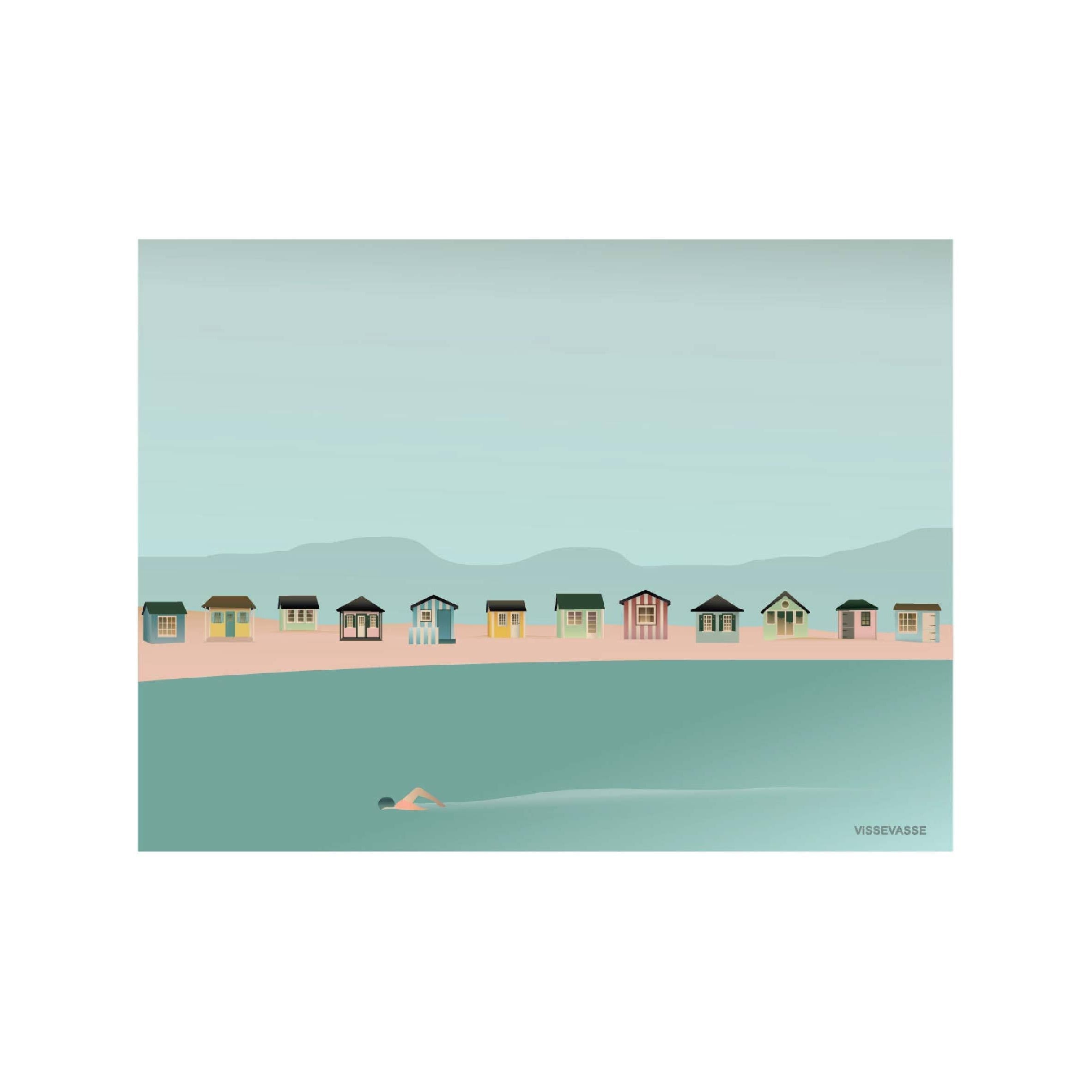 Vissevasse Bathing House Coastline Poster, 15x21 cm
