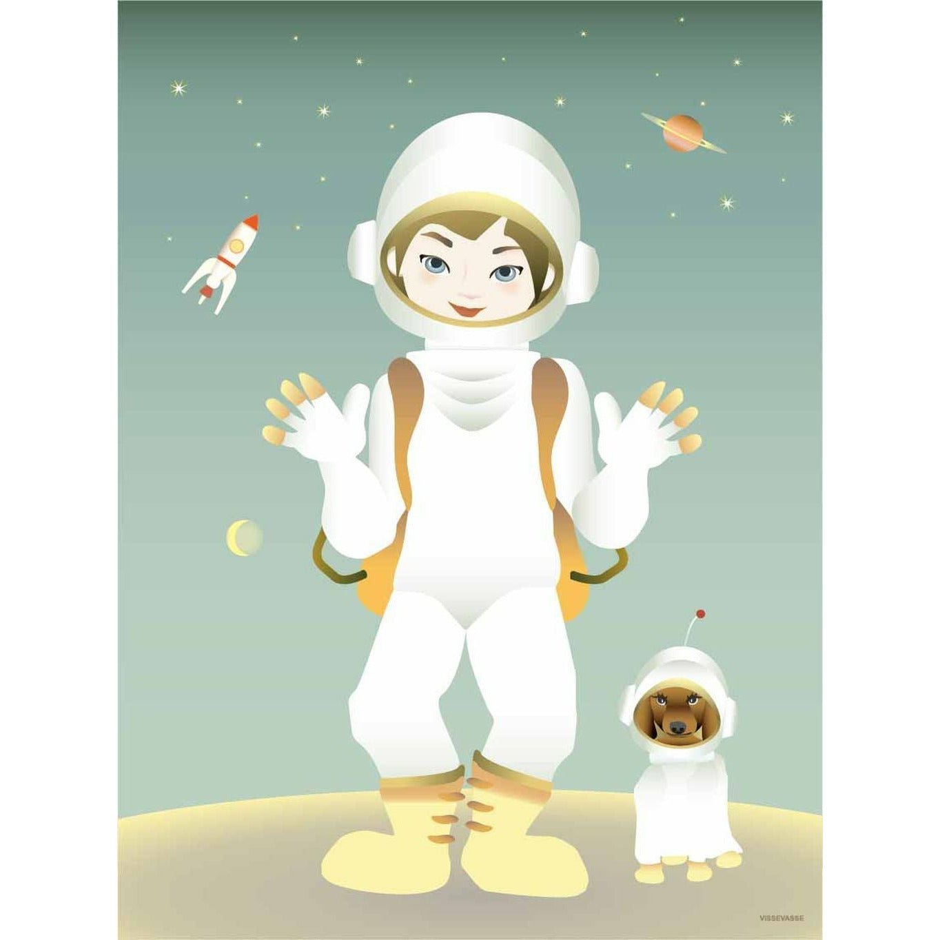 Vissevasse Astronauten Plakat, 15X21 Cm