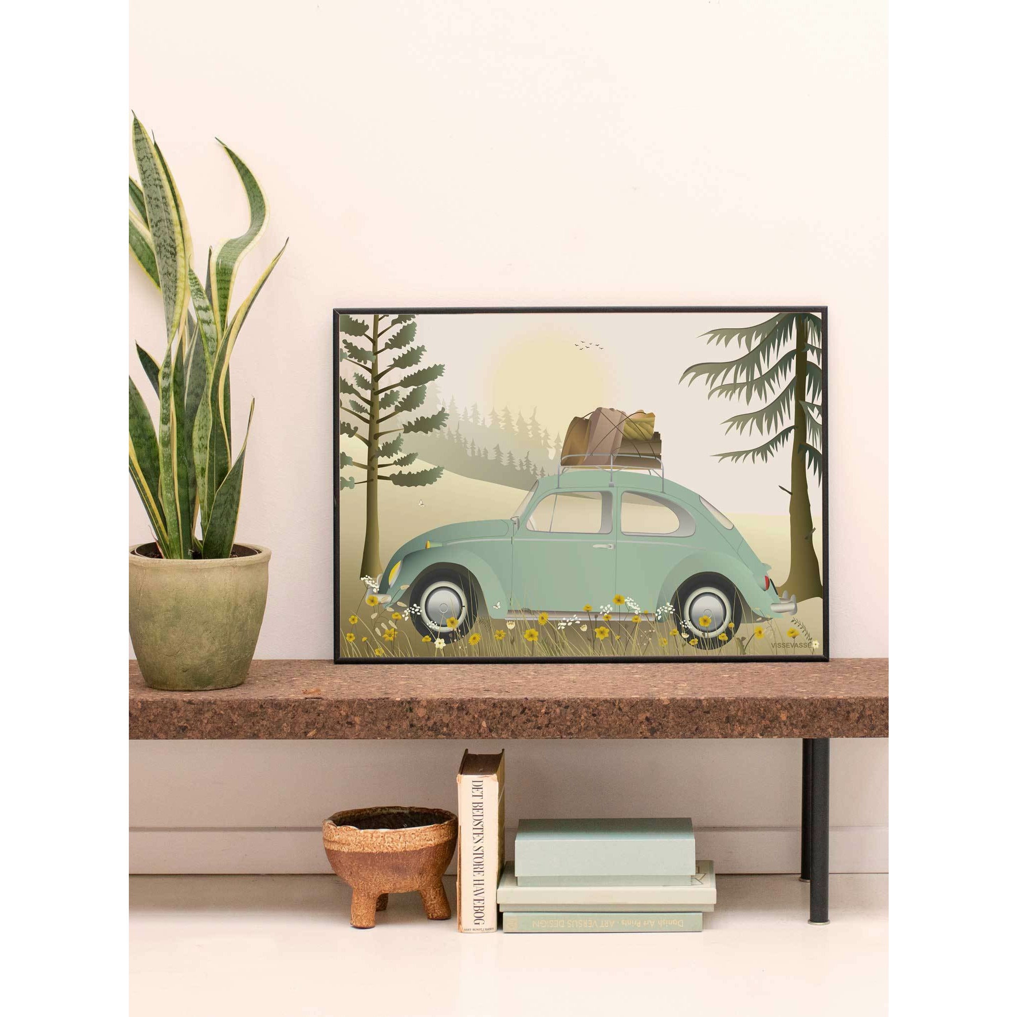 Vissevasse VW Beetle Green Poster, 15x21 cm