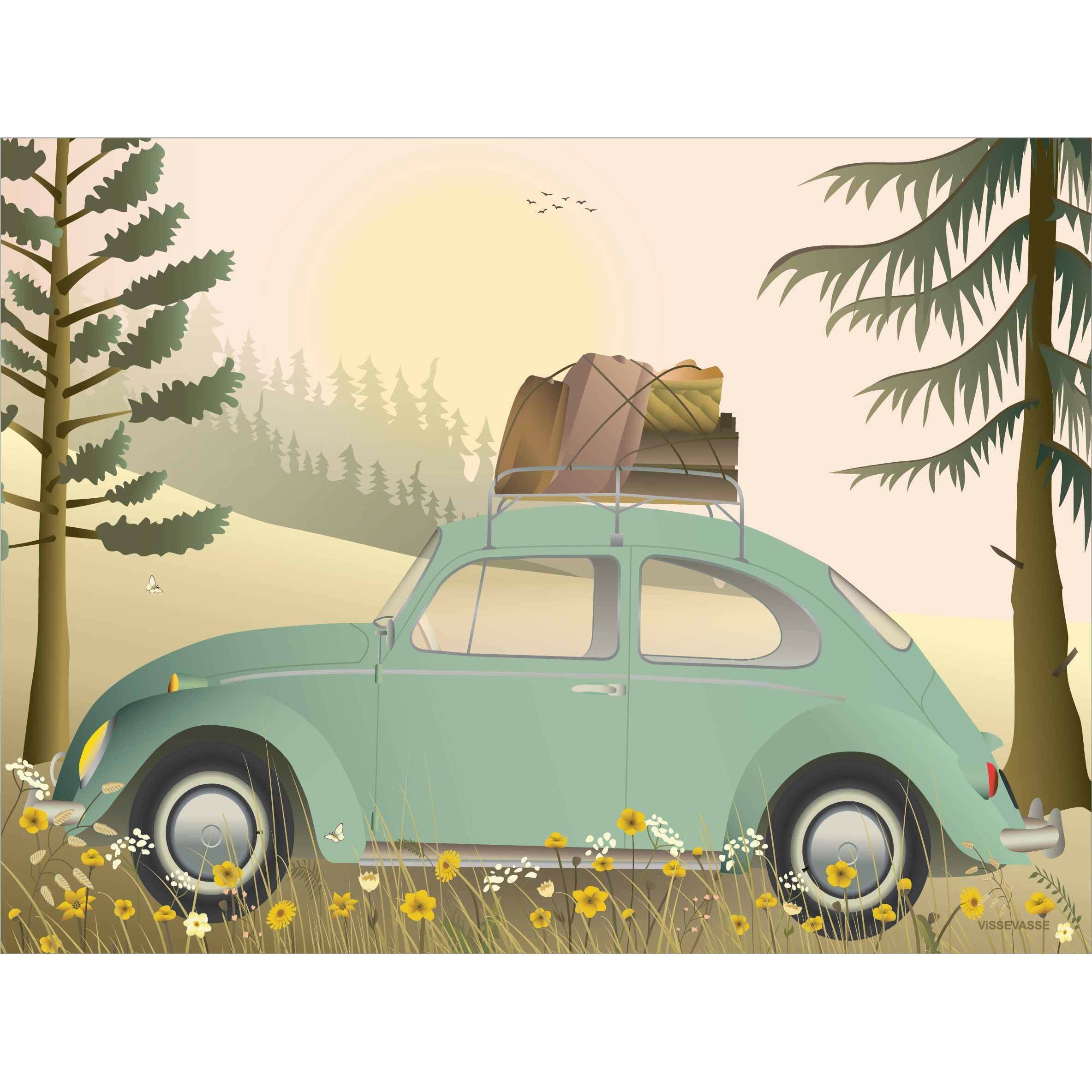 Vissevasse VW Beetle Green Plakat, 15X21 Cm