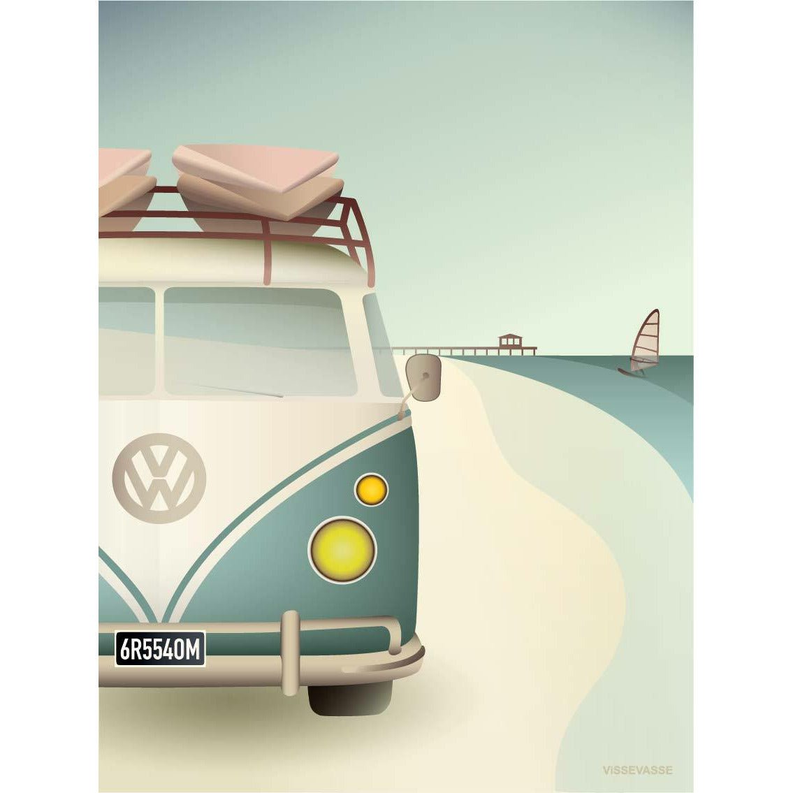 Vissevasse VW Camper -affisch, 30x40 cm