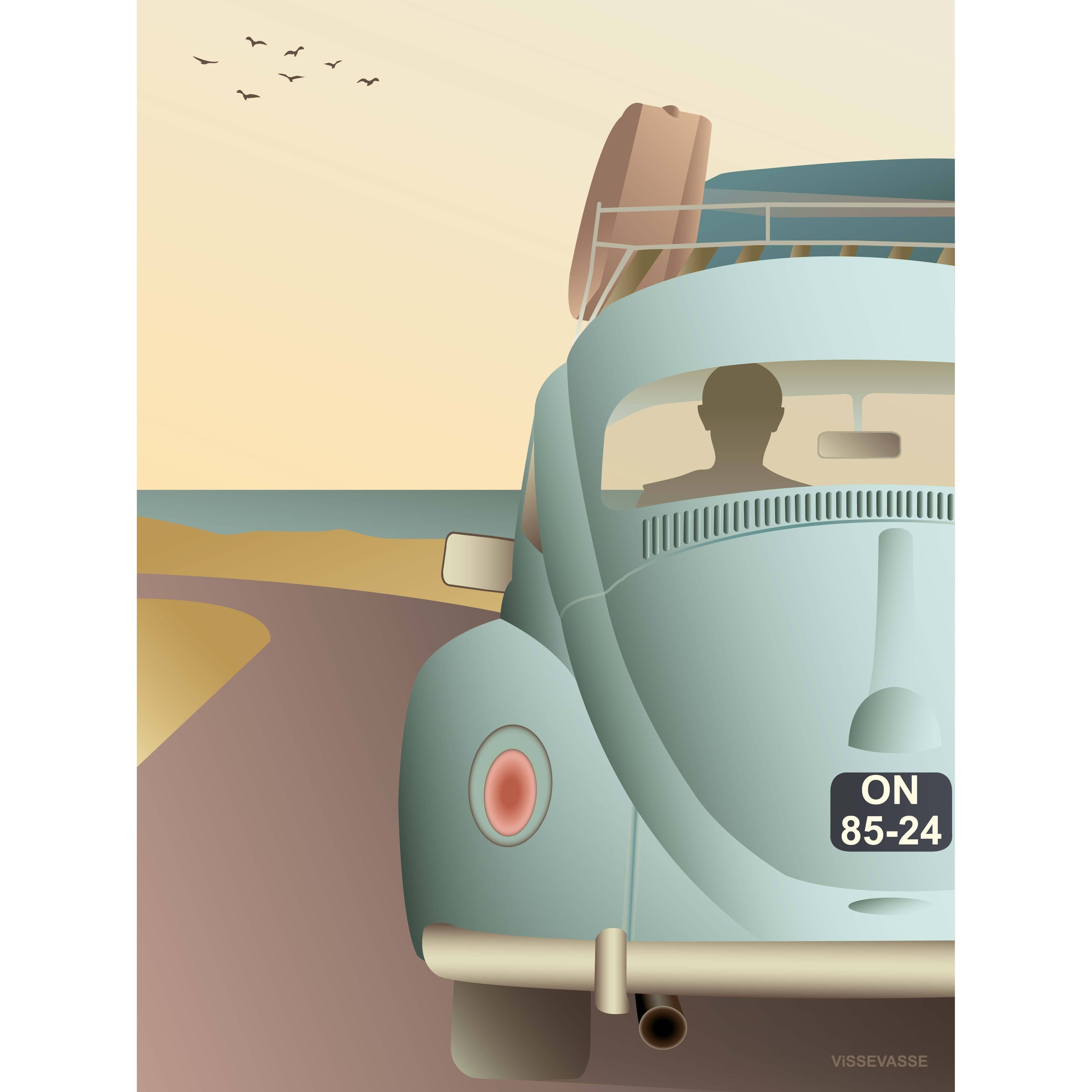Vissevasse VW Beetle -affisch, 15x21 cm