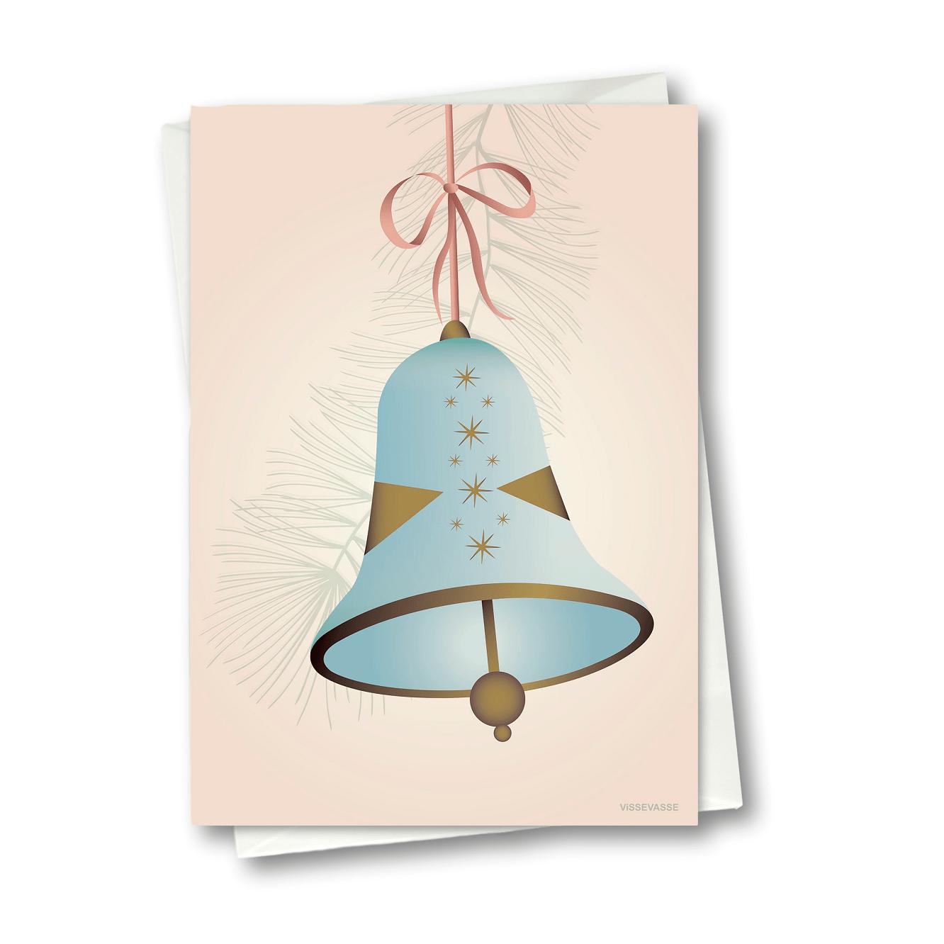 Vissevasse Julklockor tillfälligt kort, blått, 10,5x15 cm