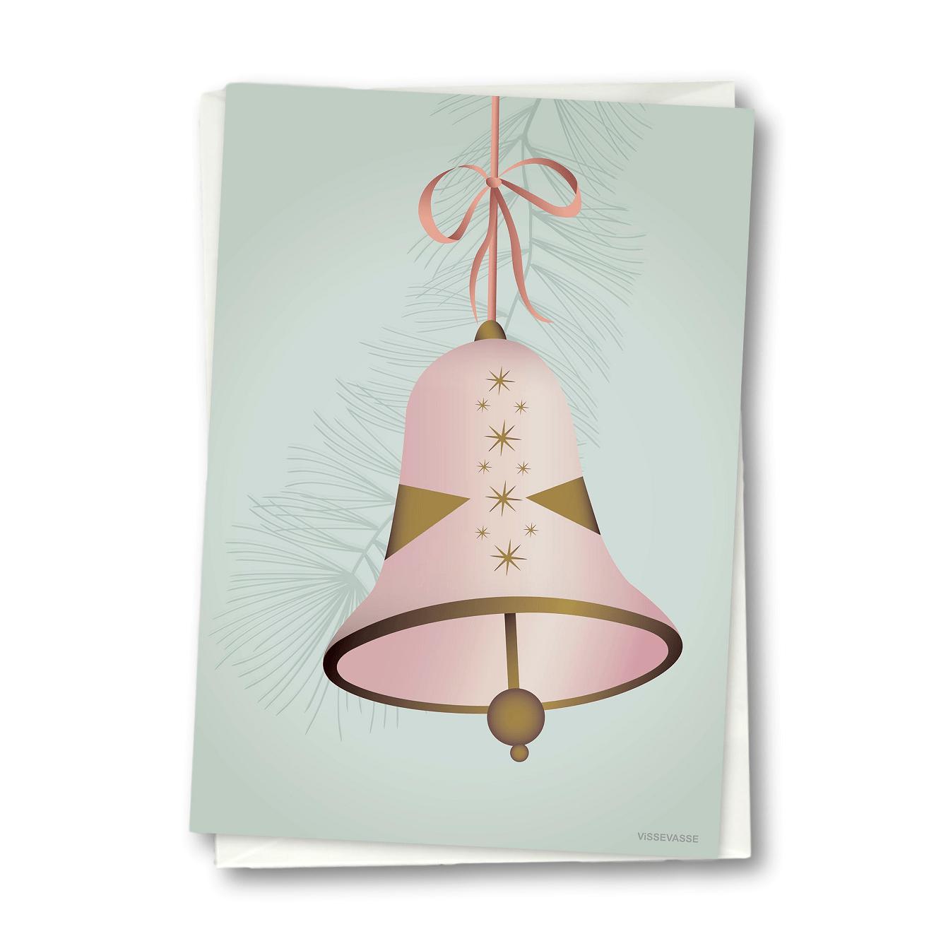 Vissevasse Julklockor tillfälligt kort, rosa, 10,5x15 cm