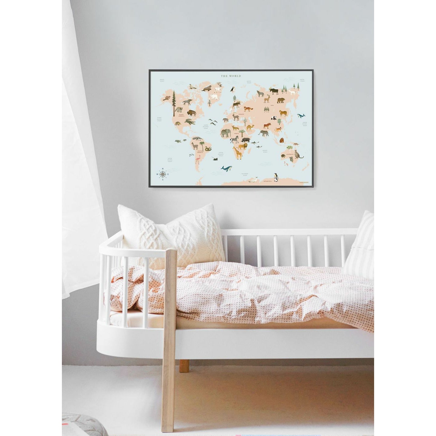 Vissevasse Världskarta med djur affisch, 30x40 cm
