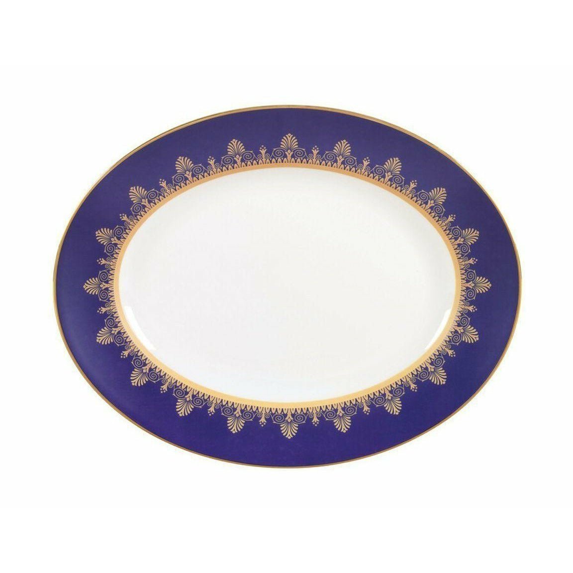 Wedgwood Anthemion blå oval serveringsrätt, B 35 cm