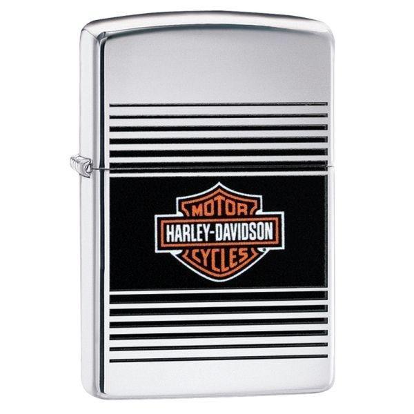 Zippo Harley Davidson Logo And Black Stripes High Polish Chrome Lighter