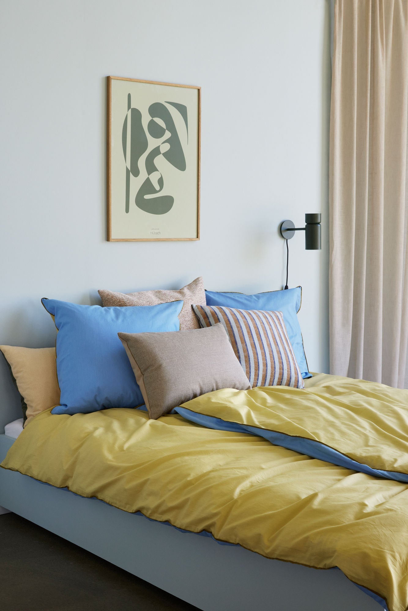 Hübsch Aki Bed Linen 80/200 Blue/Yellow