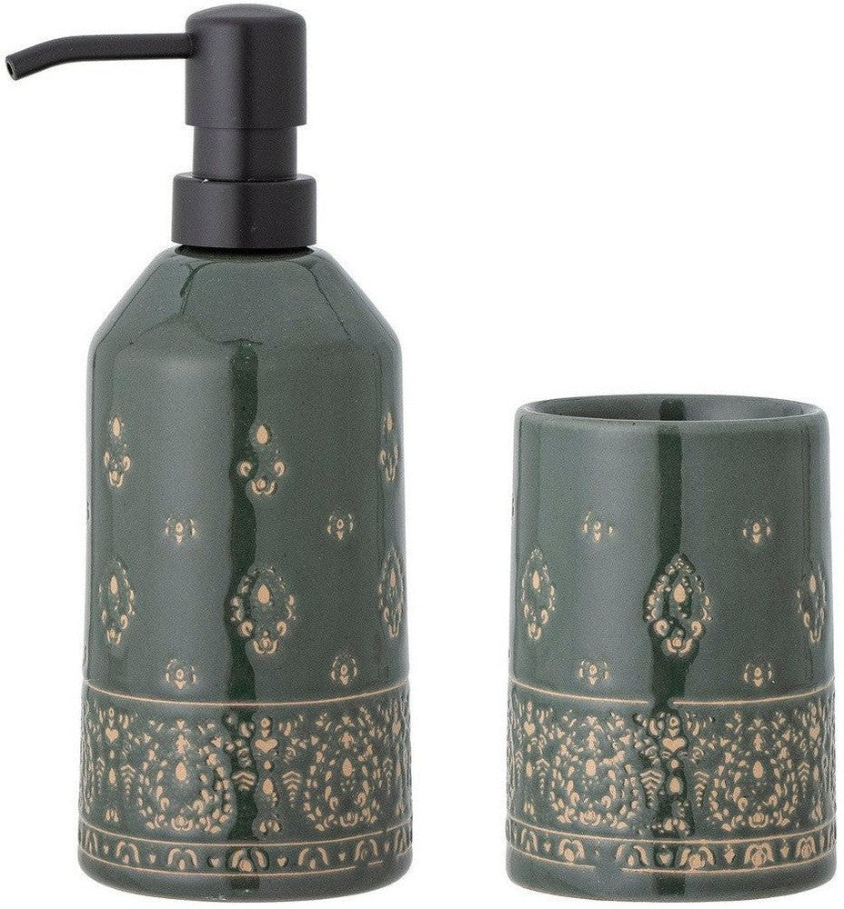 [product_category]-Bloomingville Cheran Soap Dispenser Set, Green, Stoneware-Bloomingville-5711173304493-82058155-BLO-1