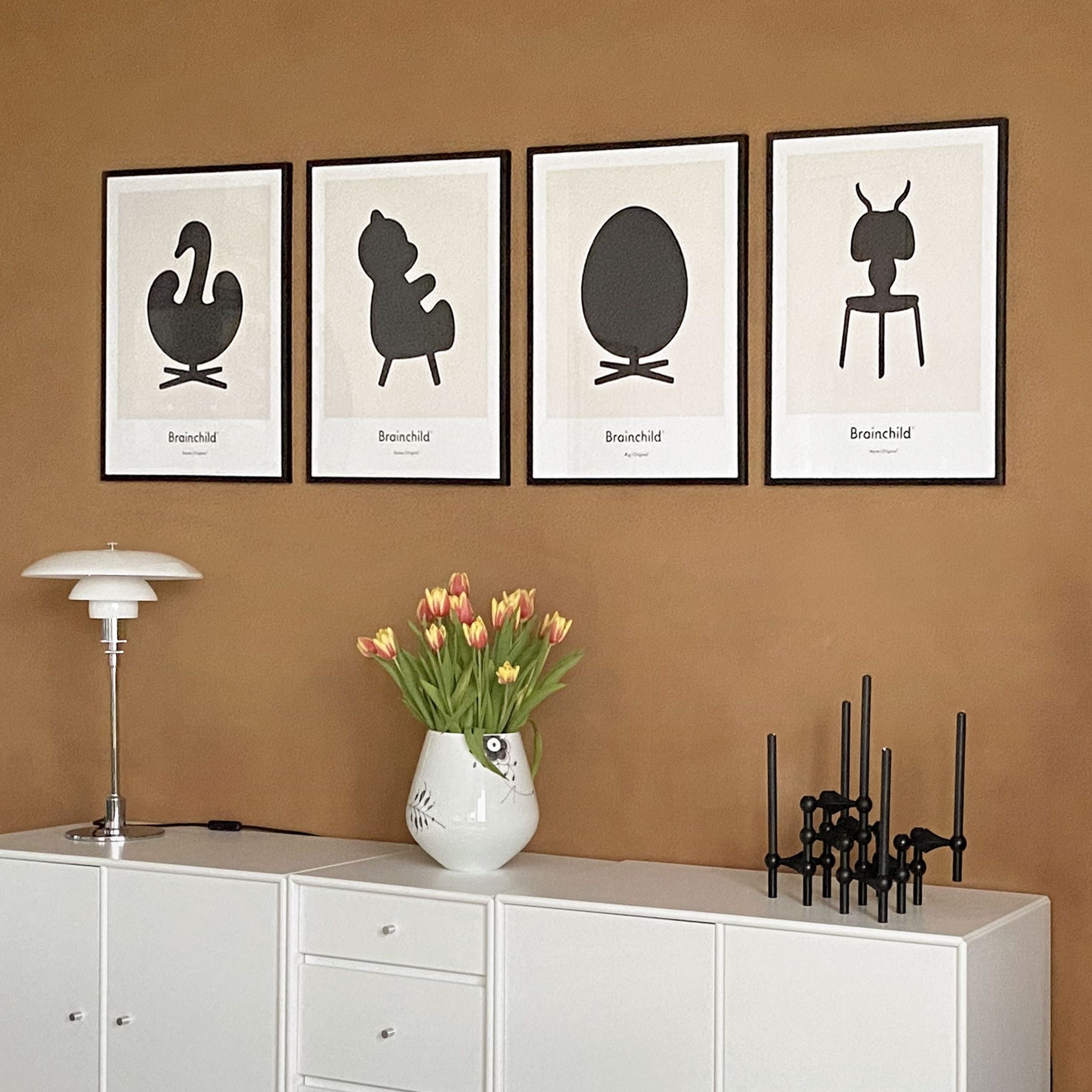 [product_category]-Brainchild Swan Design Icon Poster, Frame Made Of Dark Wood 50 X70 Cm, Grey-Brainchild-IG-31003-B-BRA-8