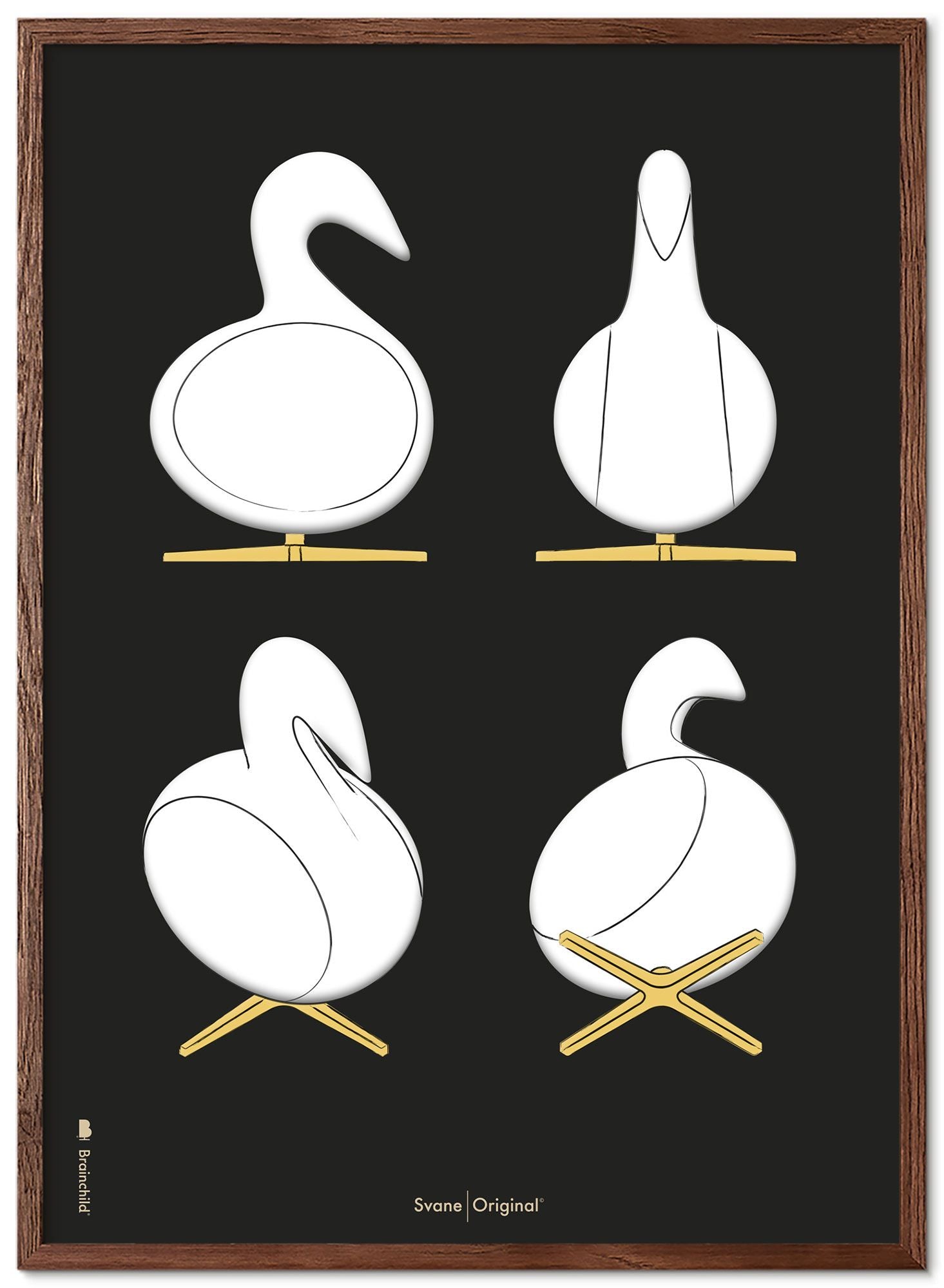 [product_category]-Brainchild Swan Design Sketches Poster Frame Made Of Dark Wood A5, Black Background-Brainchild-S-240001-B-BRA-1