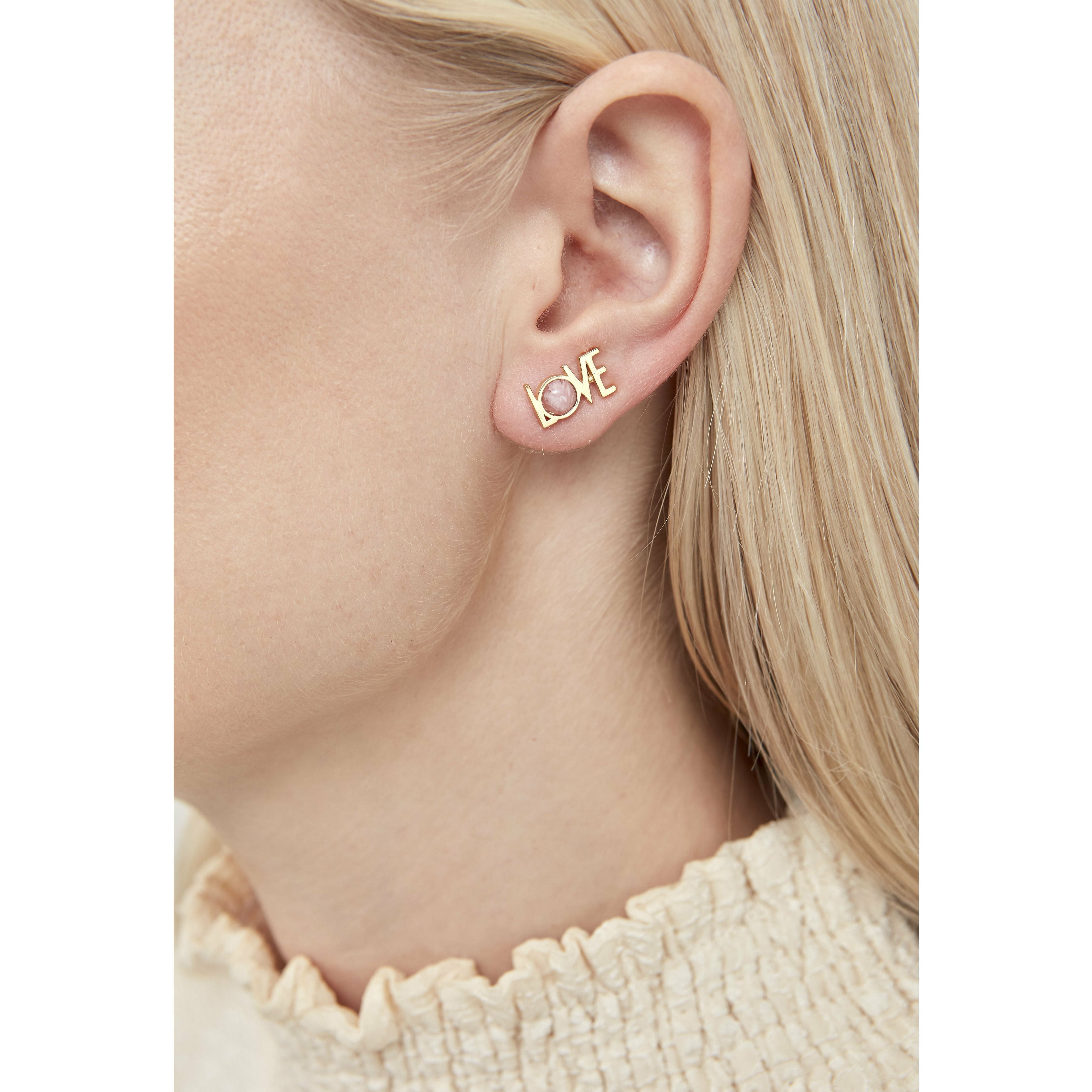 Design Letters Great LOVE Ear Climber Sæt med 2 Stk. 18K Guldbelagt, Rød Chrosite