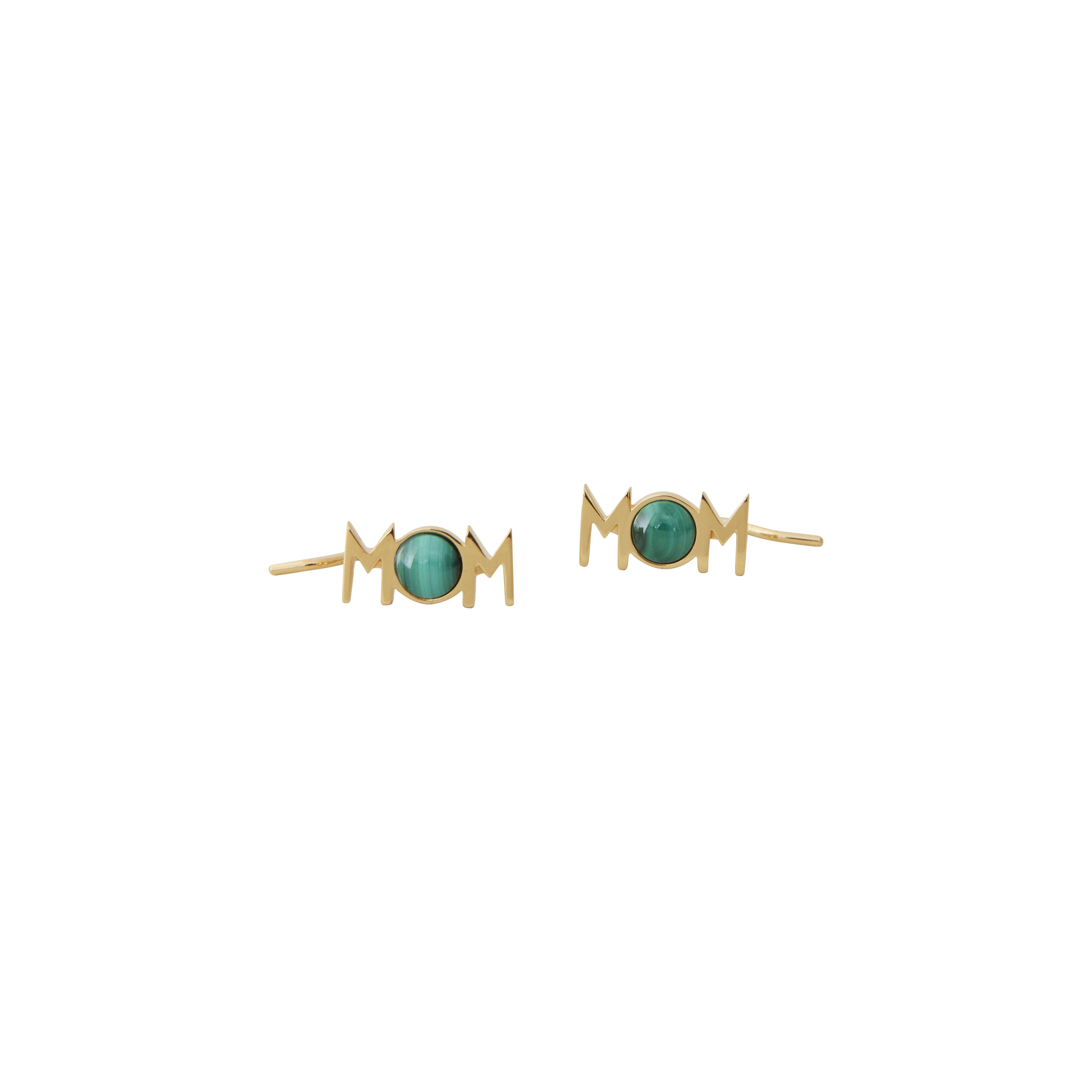 [product_category]-Design Letters Great Mom Earrings Set Of 2 18k Gold Plated, Malachite Green-Design Letters-5710498190484-90401006MALACHITE-DES-1