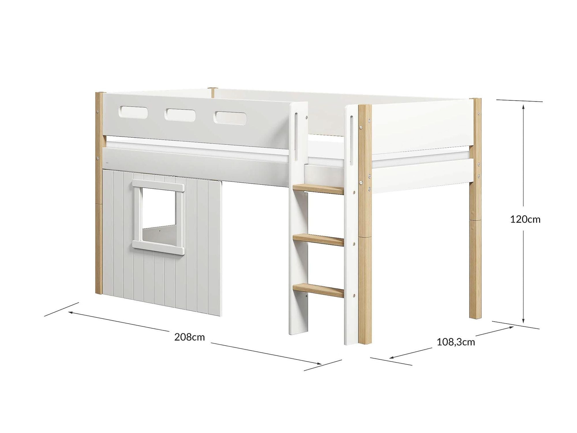 FLEXA Mid-high bed, str. ladder & Treehouse Bed Fronts, white frame