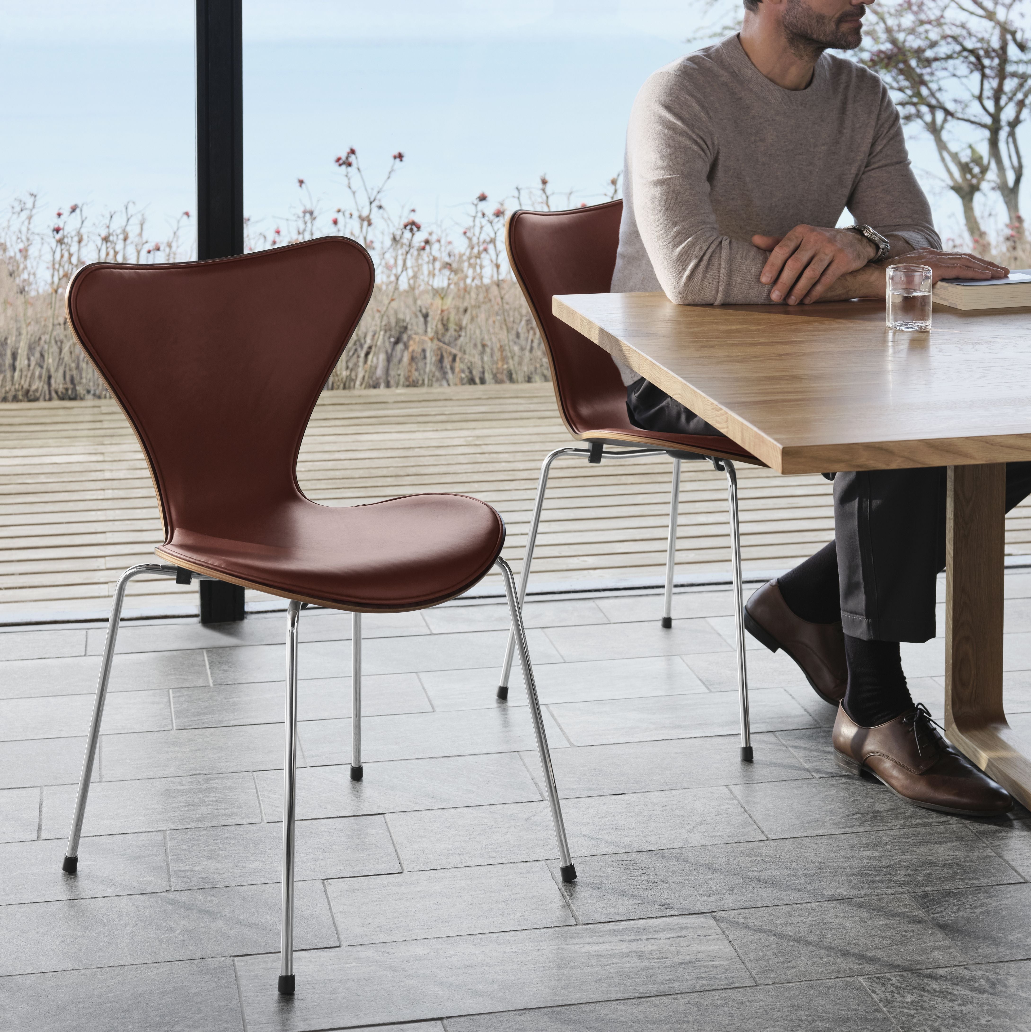 [product_category]-Fritz Hansen 3107 Chair, Front Upholstery With Grace Chestnut Leather Anniversary Collection-Fritz Hansen-3107-Anniversary-Grace-Chestnut-FRI-3