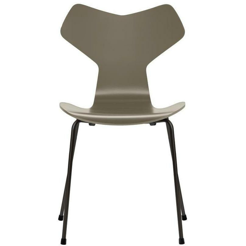 Fritz Hansen Grand Prix Stol Lakeret Olive Green Skald, Sorte Ben