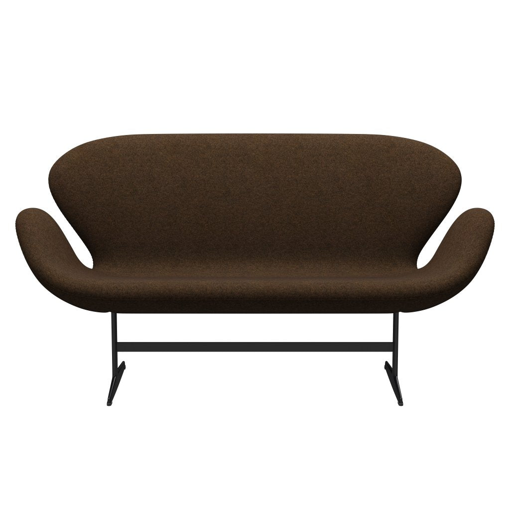 Fritz Hansen Svan soffa 2-sits, svart lackerad/divina melange varm brun