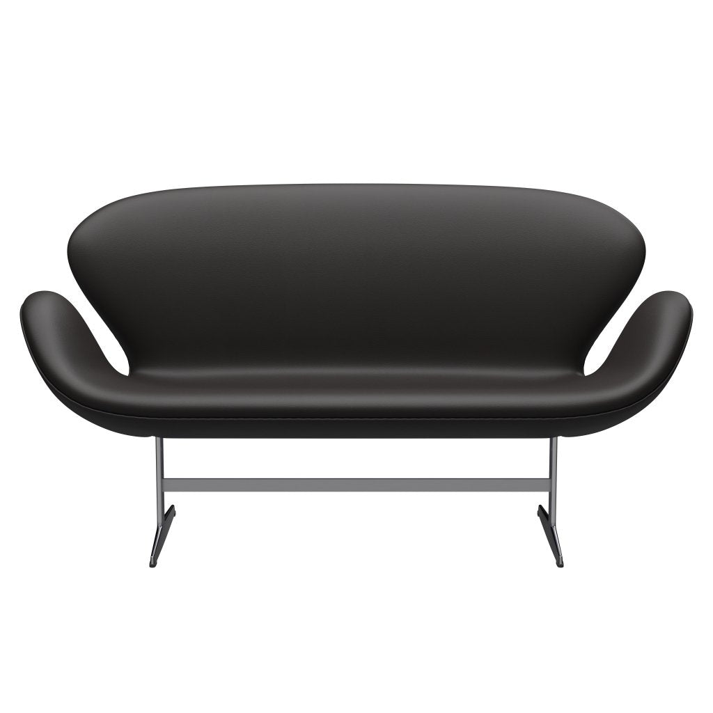 Fritz Hansen Svanesofa 2-Personers, Satinpoleret Aluminium/Aura Sort/Brun