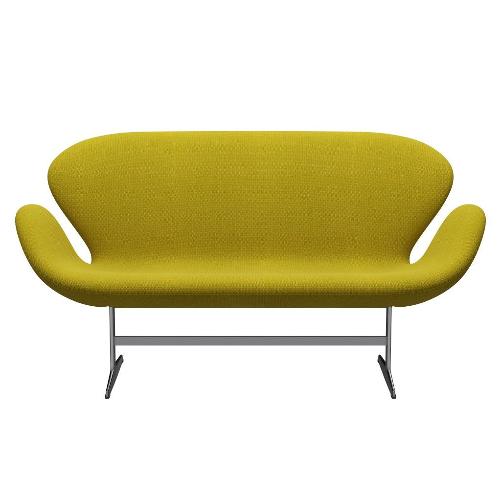 Fritz Hansen Svan soffa 2-sits, satin polerad aluminium/hallingdal gul/grön