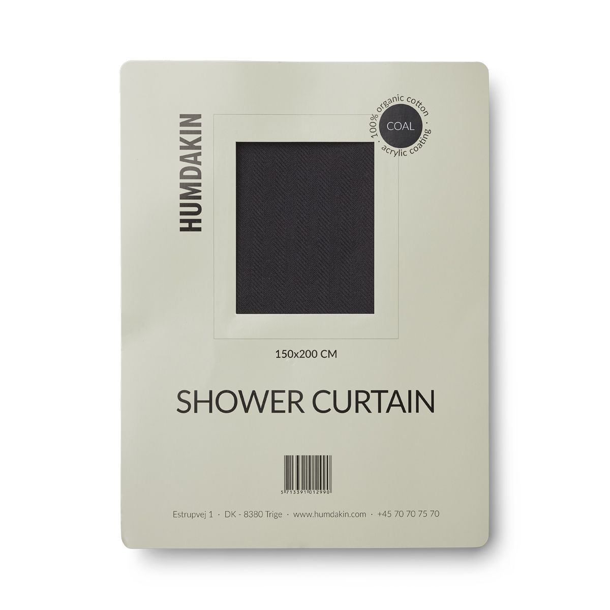 Humdakin Shower Curtain Made Of Organic Cotton, Coal