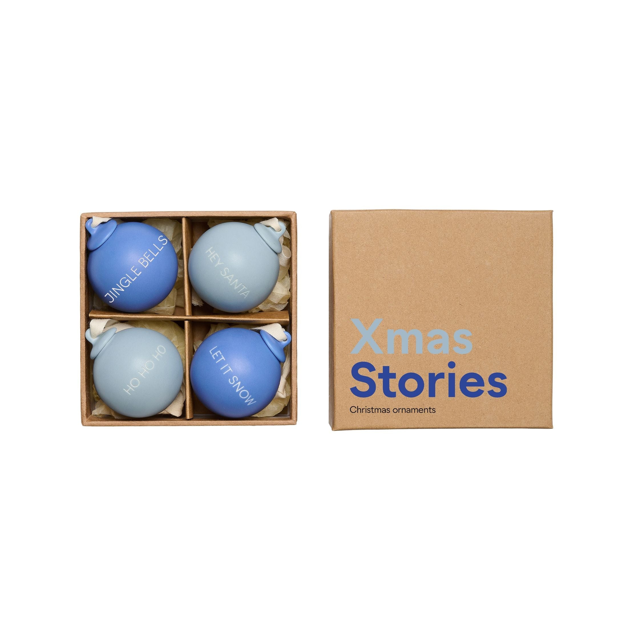 Design Letters Xmas Stories Ball Pendants 40 mm (sæt med 4 stk), koboltblå/lyseblå