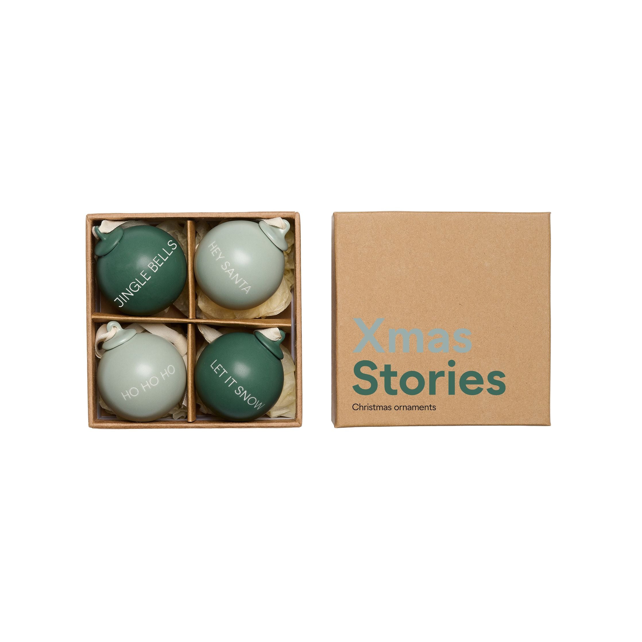 Design Letters Xmas Stories Ball Pendants 40mm (sæt med 4 stk), mørkegrøn/støvet grøn