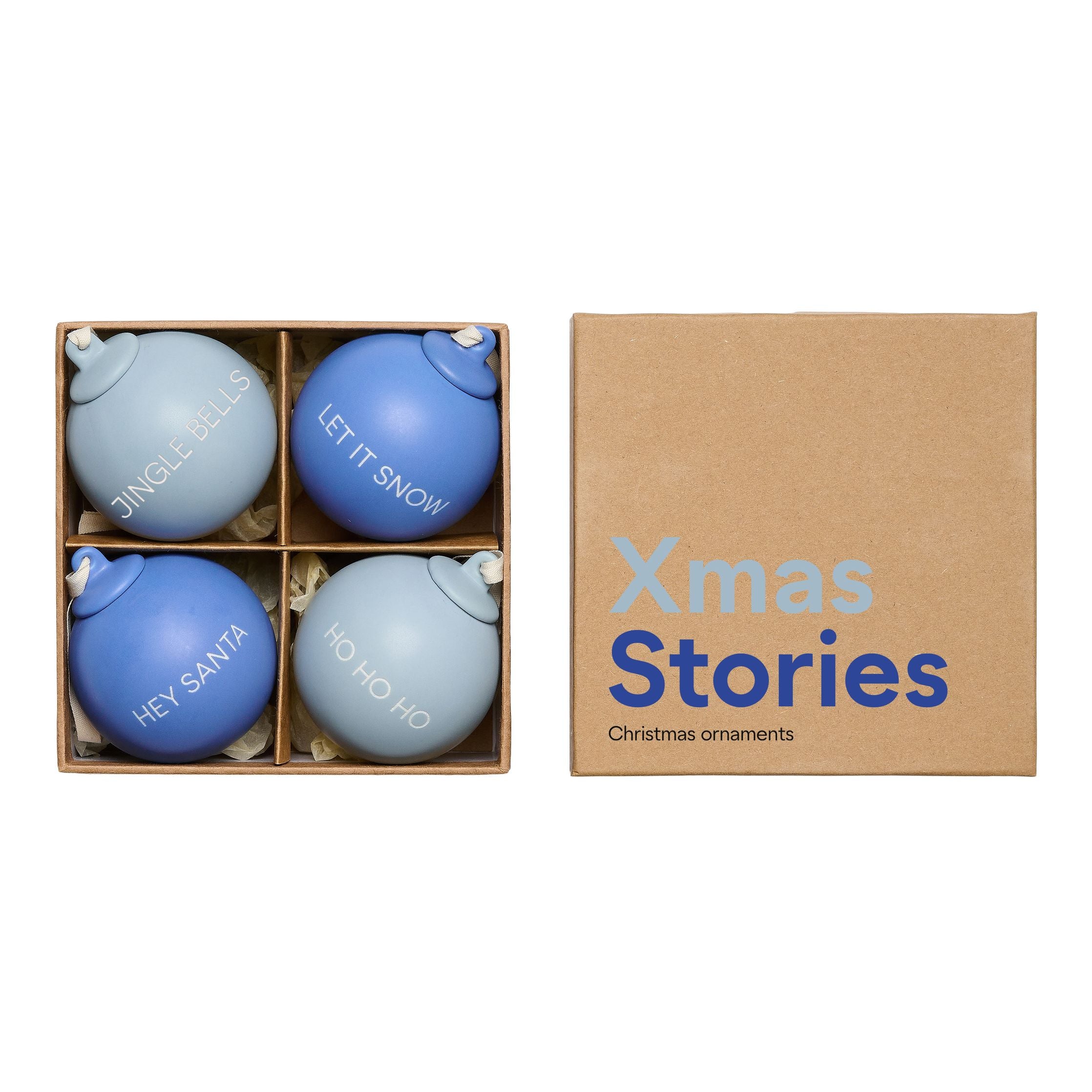Design Letters Xmas Stories Ball Pendants 60 mm (sæt med 4 stk), koboltblå/lyseblå
