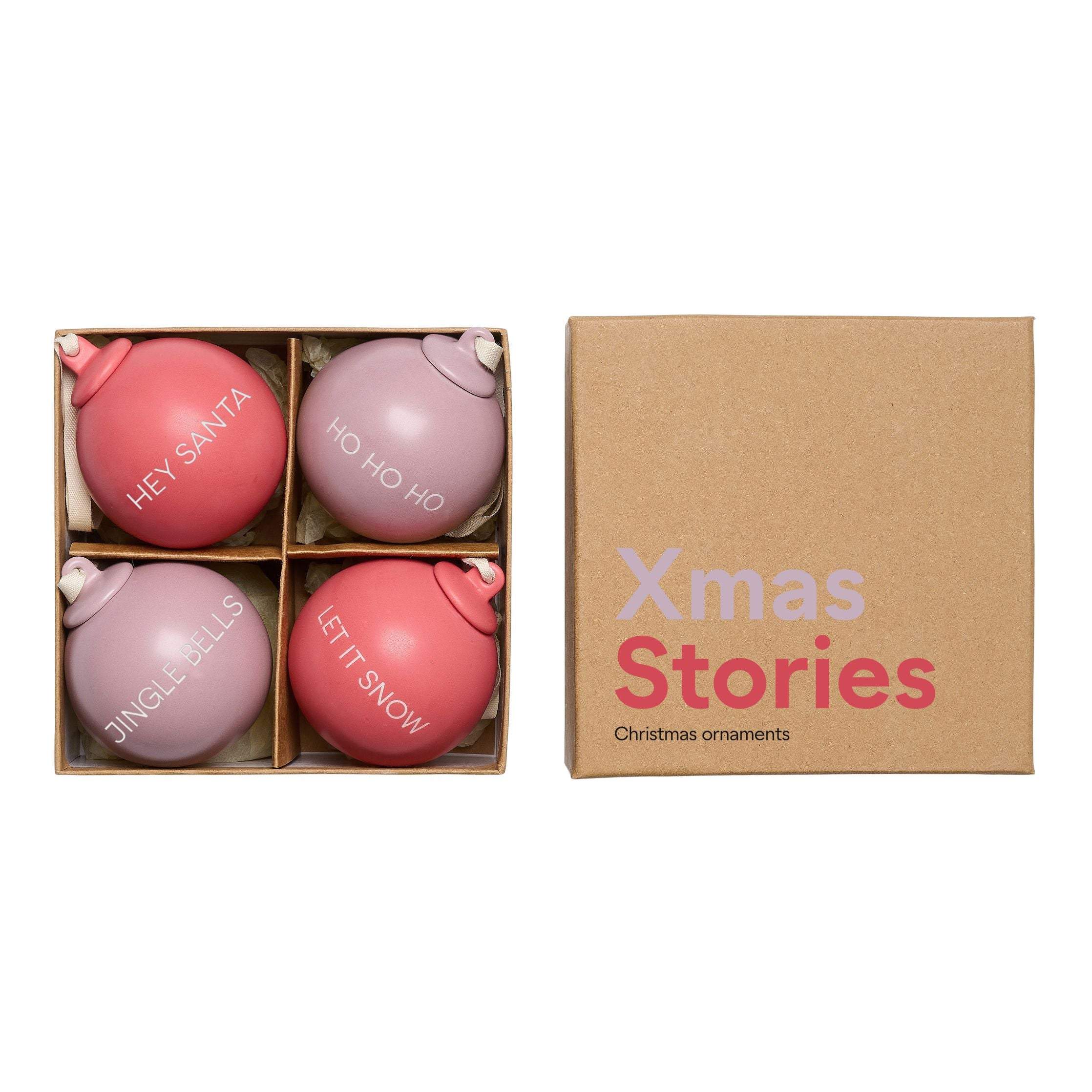 Design Letters Xmas Stories Ball Pendants 60mm (sæt med 4 stk), lavendel/falmet rose