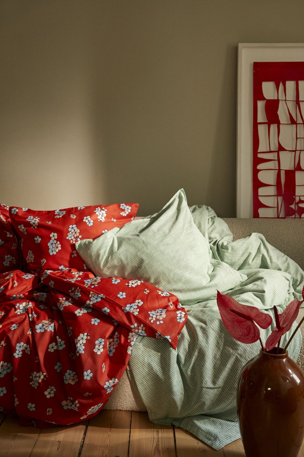 JUNA Stora behagligt sängkläder 140x200 cm, chili