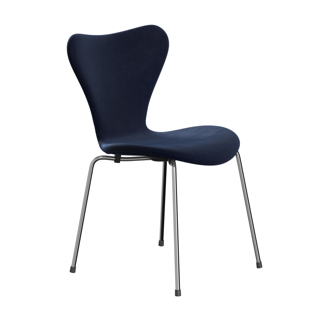 Fritz Hansen 3107 Chair Full Upholstery, Chrome/Belfast Velvet Midnight Blue