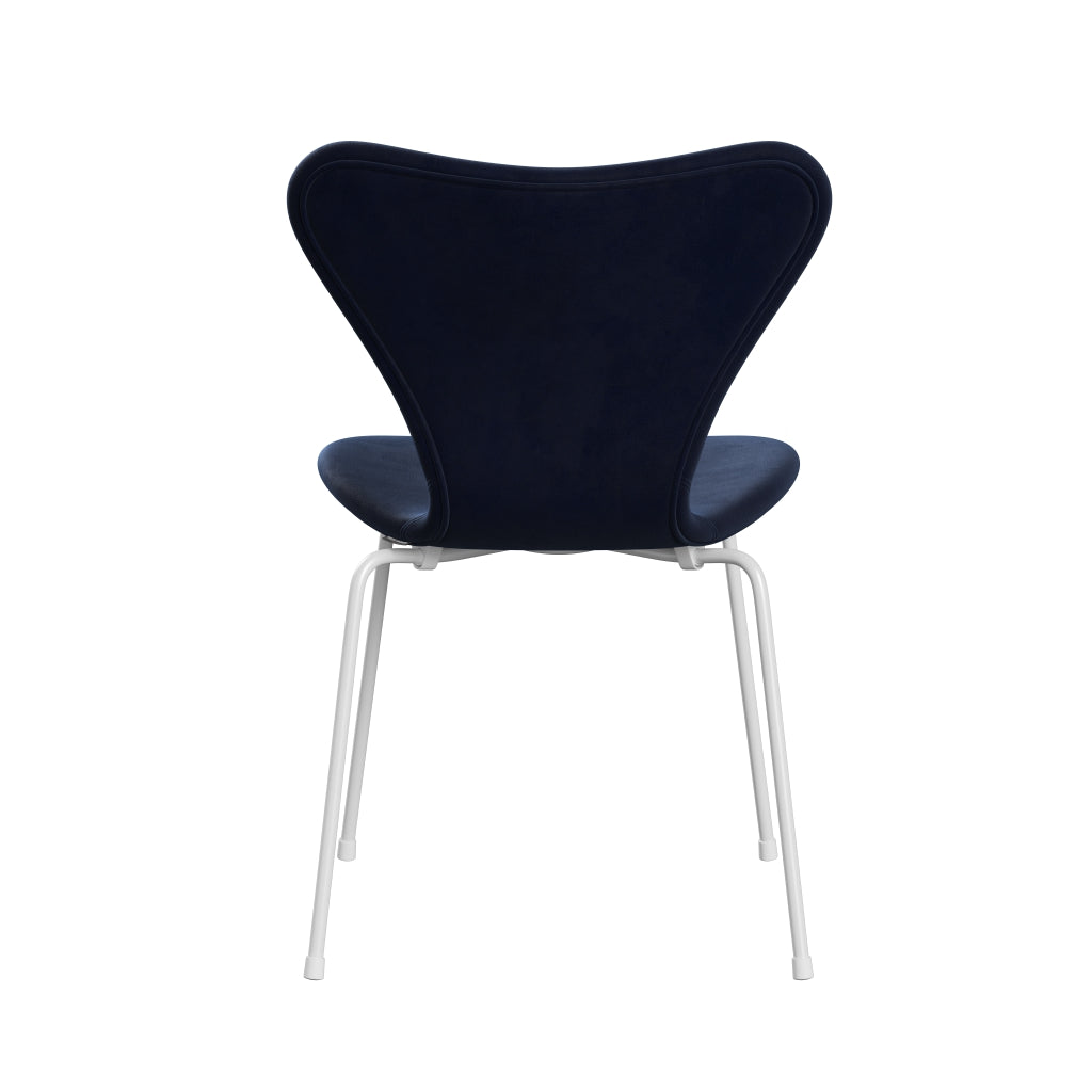Fritz Hansen 3107 Chair Full Upholstery, White/Belfast Velvet Midnight Blue