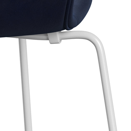 Fritz Hansen 3107 Chair Full Upholstery, White/Belfast Velvet Midnight Blue