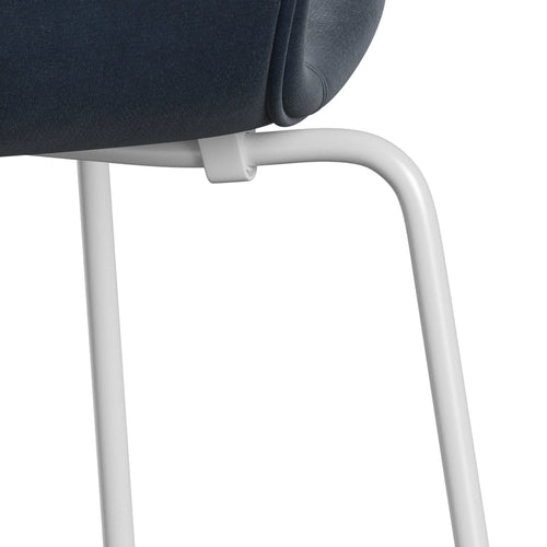 Fritz Hansen 3107 Chair Full Upholstery, White/Belfast Velvet Grey Blue