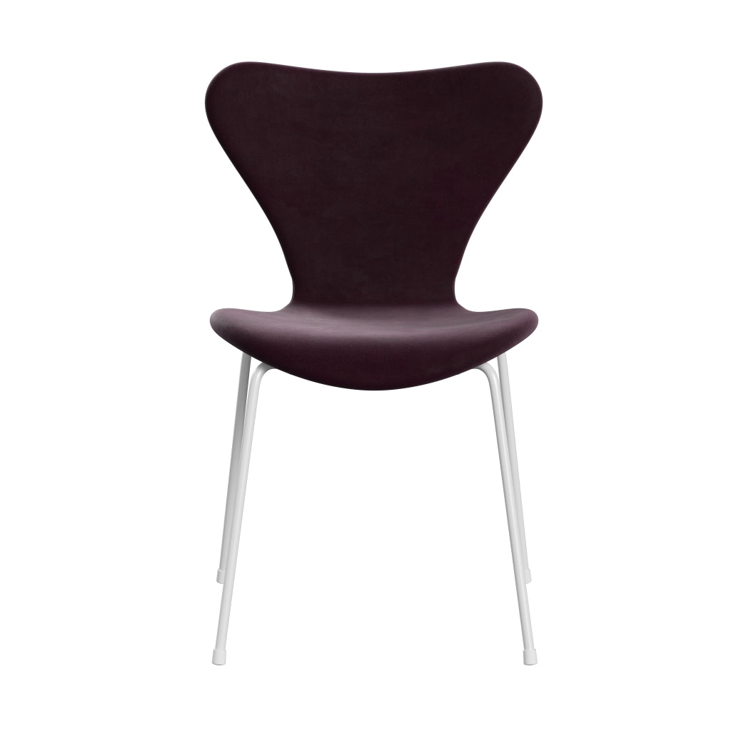Fritz Hansen 3107 Chair Full Upholstery, White/Belfast Velvet Dark Plum