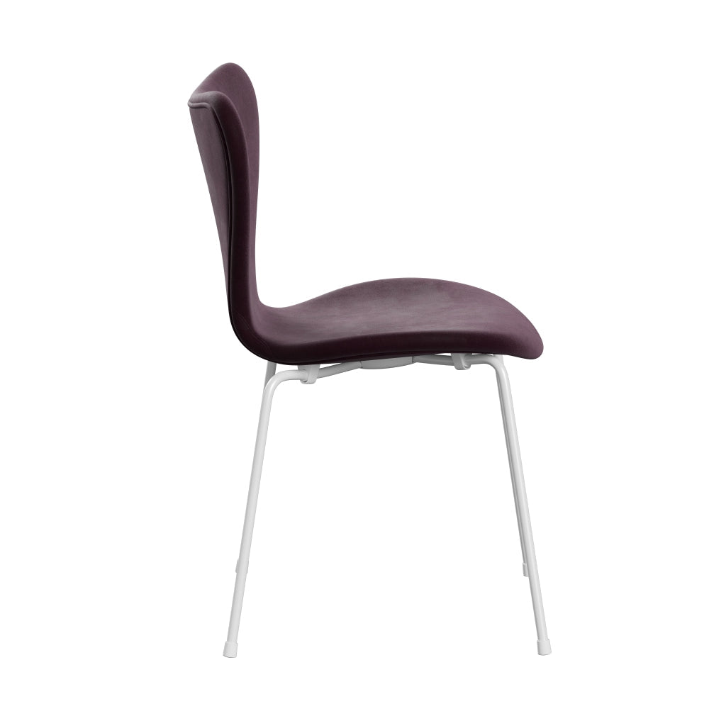 Fritz Hansen 3107 Chair Full Upholstery, White/Belfast Velvet Dark Plum