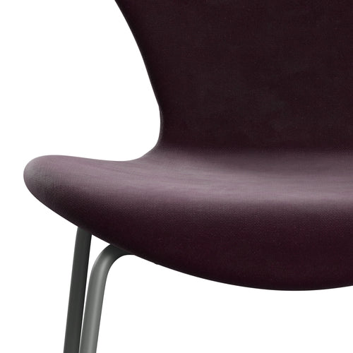 Fritz Hansen 3107 Chair Full Upholstery, Silver Grey/Belfast Velvet Dark Plum