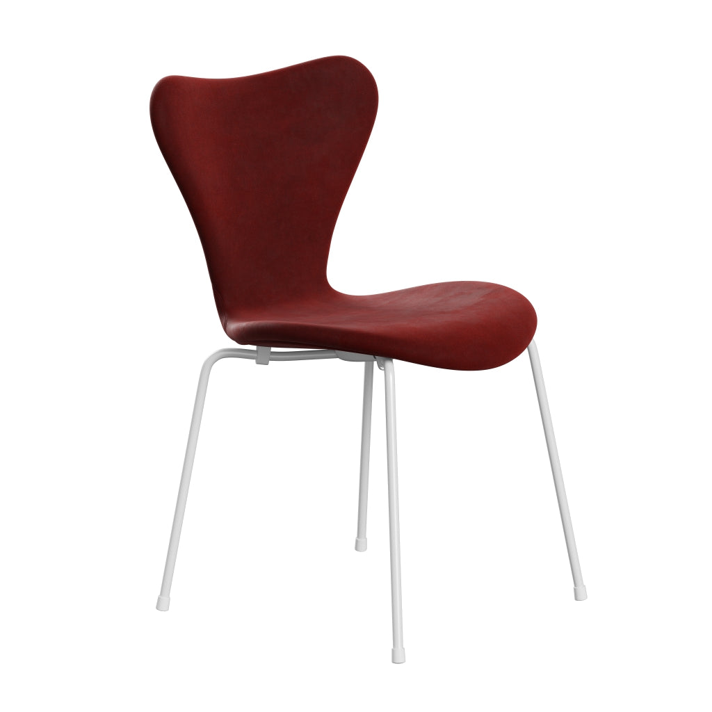 Fritz Hansen 3107 Chair Full Upholstery, White/Belfast Velvet Autumn Red